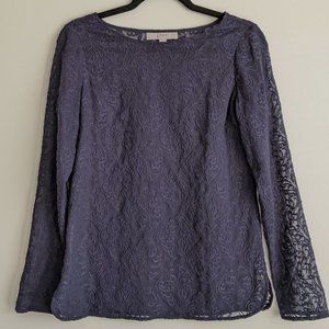 LOFT Long Sleeve Navy Lace Top